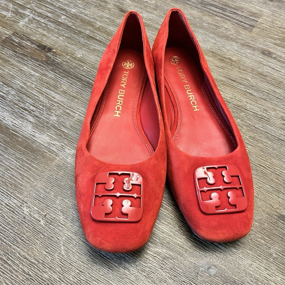 Tory Burch Women Red Suede Square Toe Ballet Flats Shoes Size 10M - Picture 2 of 7